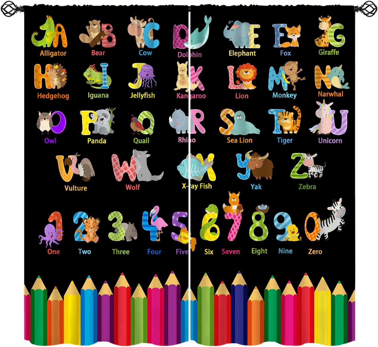 Kids Education Youtube - Cartoon ABC Alphabet Curtains, Colorful Animal