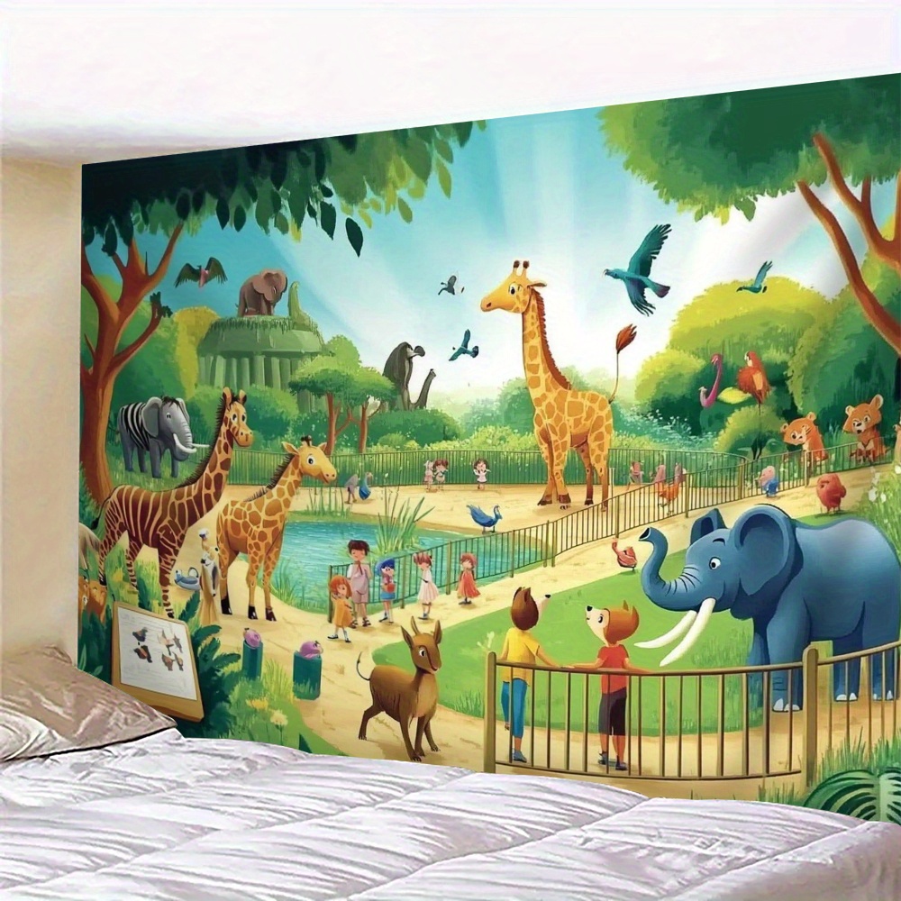 Background For Kids Education - 1pc Cartoon Zoo Animals Giraffe Elephant
