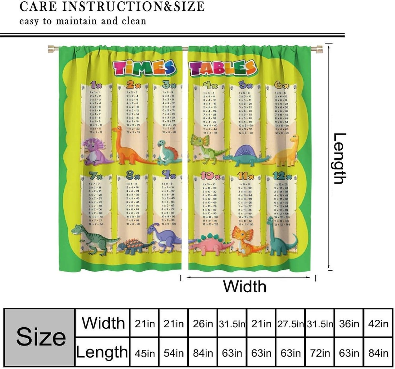 Dinosaur Times Table Curtain M - Kids Education Youtube ulasan dan harga