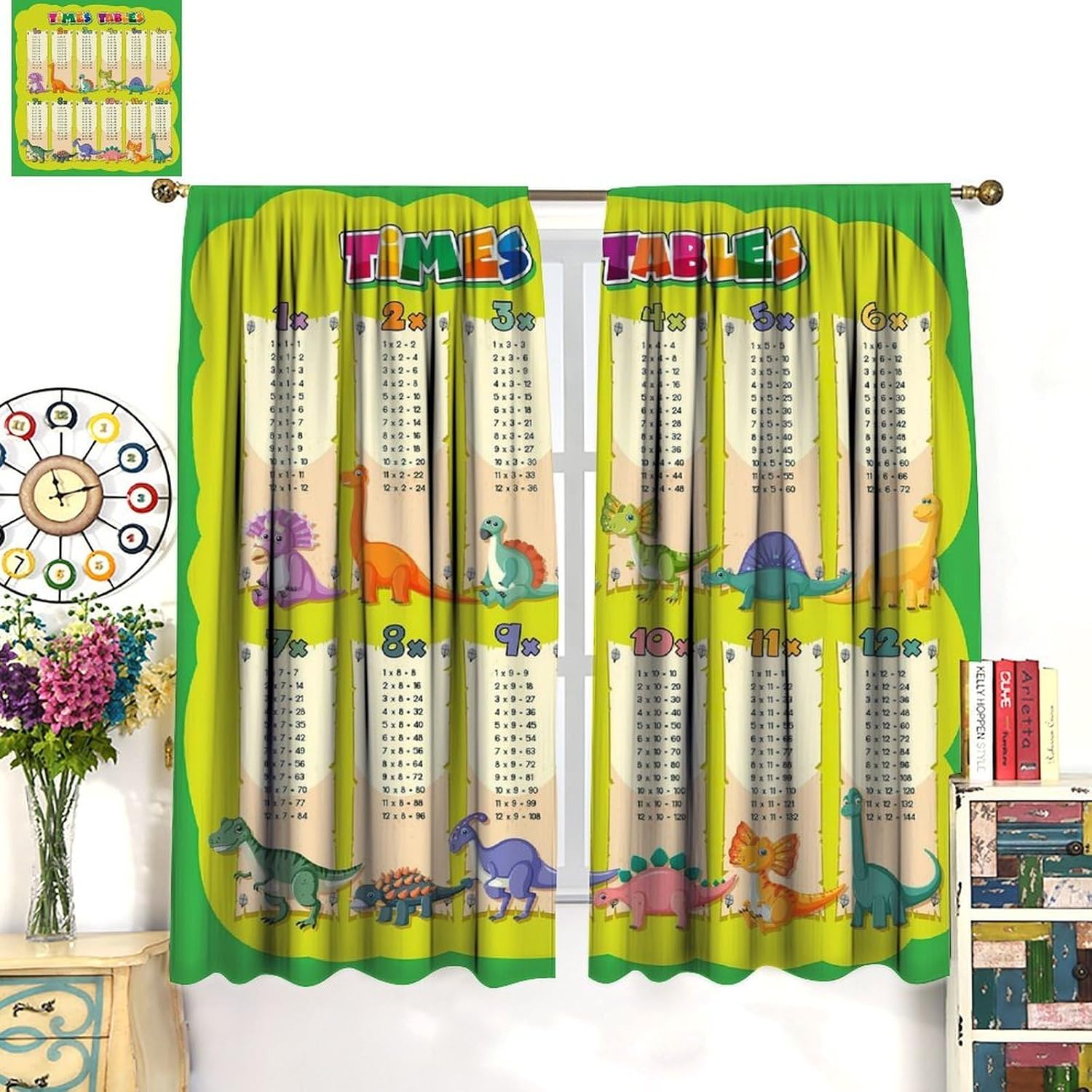 Dinosaur Times Table Curtain M - Kids Education Youtube ulasan dan harga