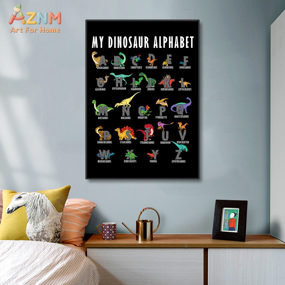 AZNM Dinosaur Alphabet Canvas  - Background For Kids Education ulasan dan harga