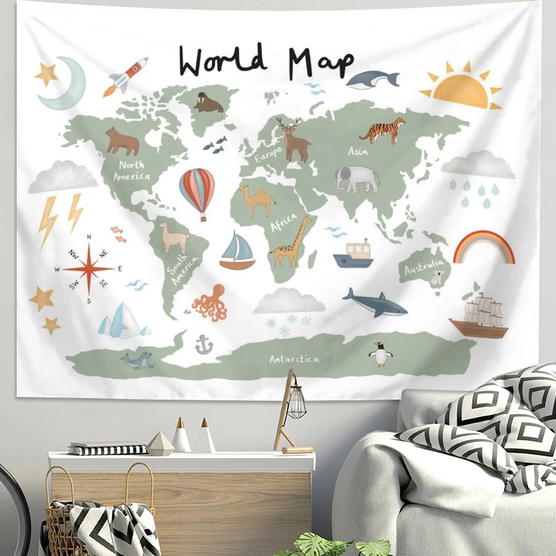 Cartoon World Map Animal Tapes - Background For Kids Education ulasan dan harga
