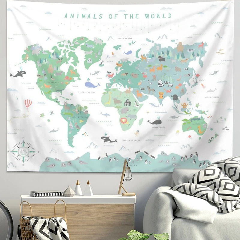 Cartoon World Map Animal Tapes - Background For Kids Education ulasan dan harga