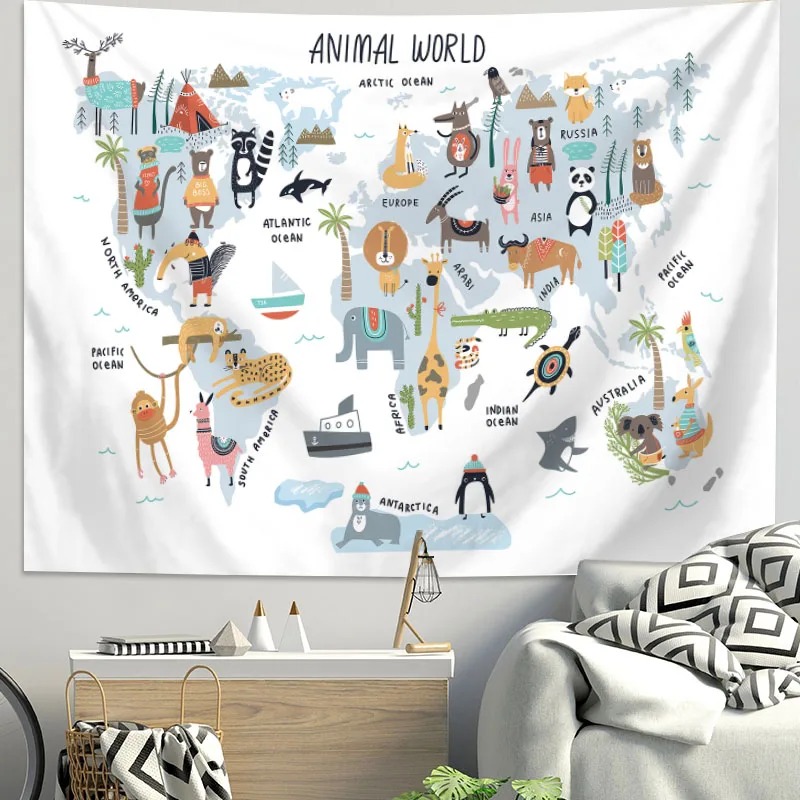 Cartoon World Map Animal Tapes - Background For Kids Education ulasan dan harga